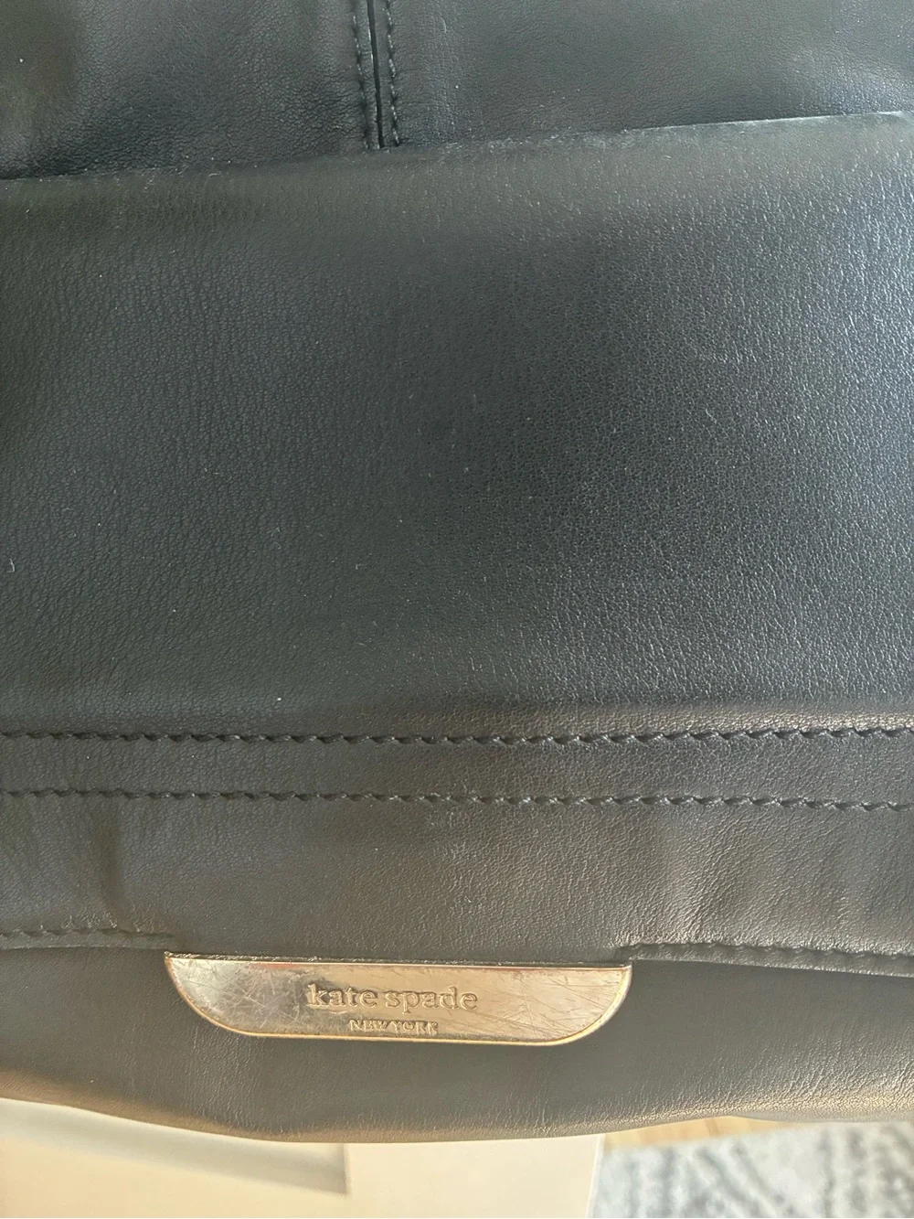Kate Spade Black Leather Shoulder Bag with Front Pocket